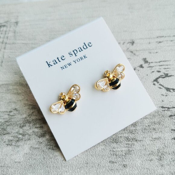 Kate Spade Gold black stud earrings - all abuzz stone bee - Picture 3 of 4